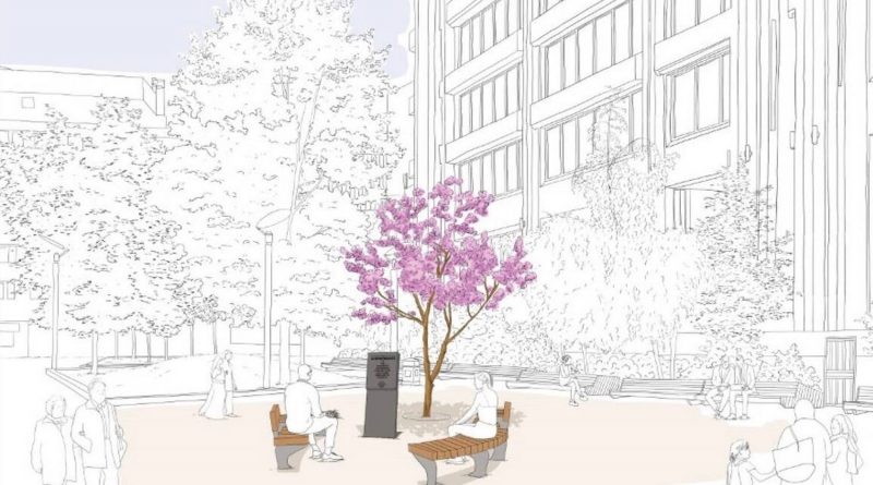 An illustration of the Covid memorial garden planned by TfL for Aldgate, Whitechapel.