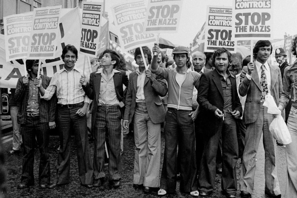 Anti-racism protestors at an anti-National Front demonstration, 1981, Whitechapel.