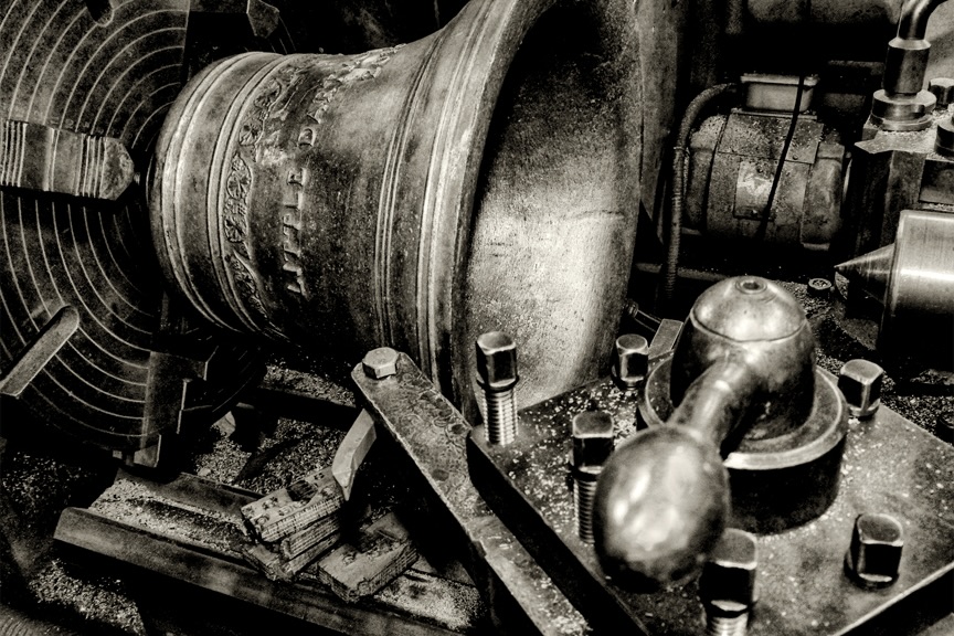 A bell being handled by the late, Whitechapel Bell Foundry.