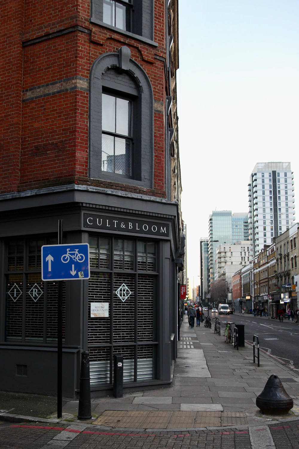 The corner of Fashion Street, outside the Cult and Bloom storefront, Whitechapel.
