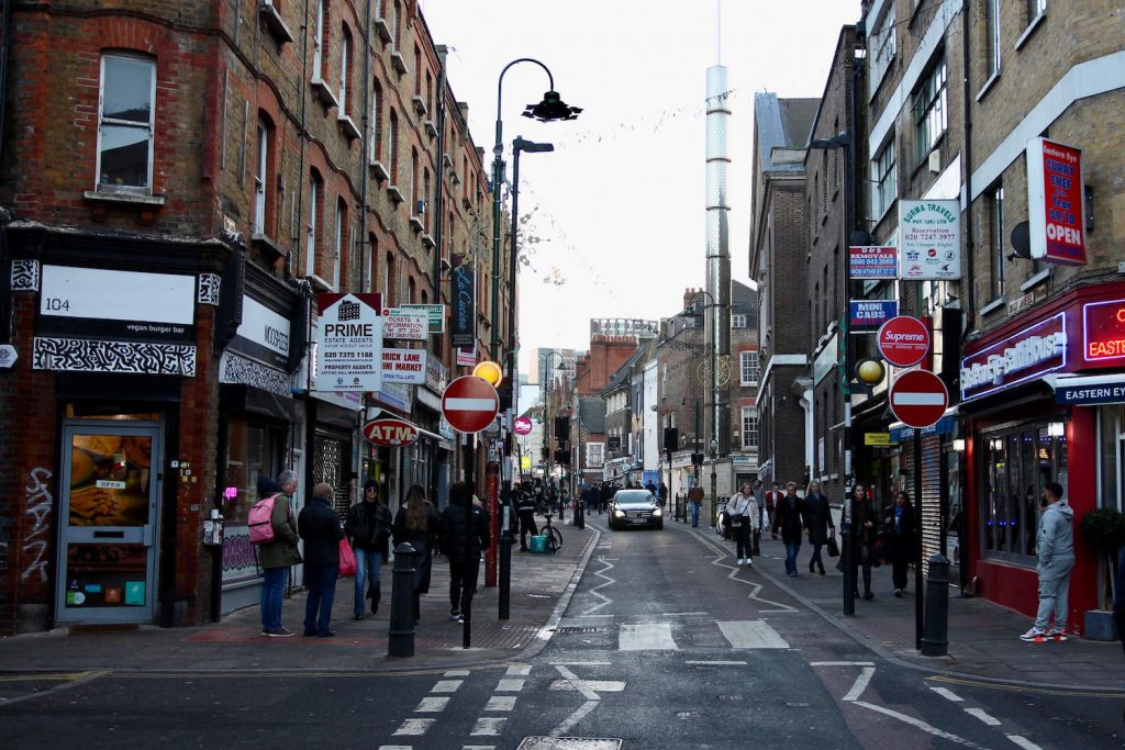 A crowded Brick Lane, Whitechapel.