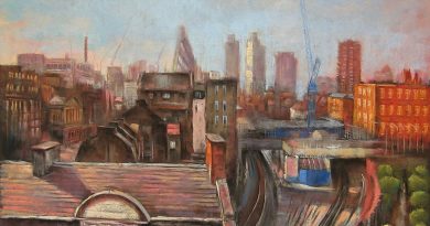 A painting of the view from the Idea Store, Whitechapel.