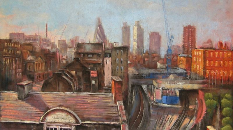 A painting of the view from the Idea Store, Whitechapel.