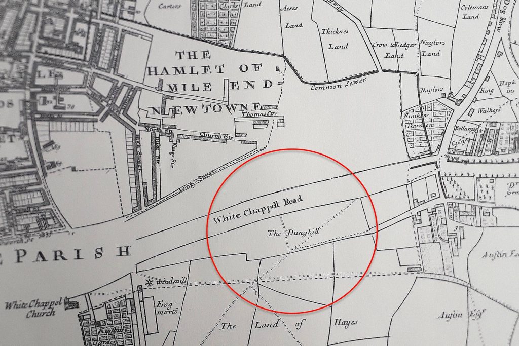 A crop of Joel Gascoyne's survey of Stepney showing Whitechapel Mount and adjoining area