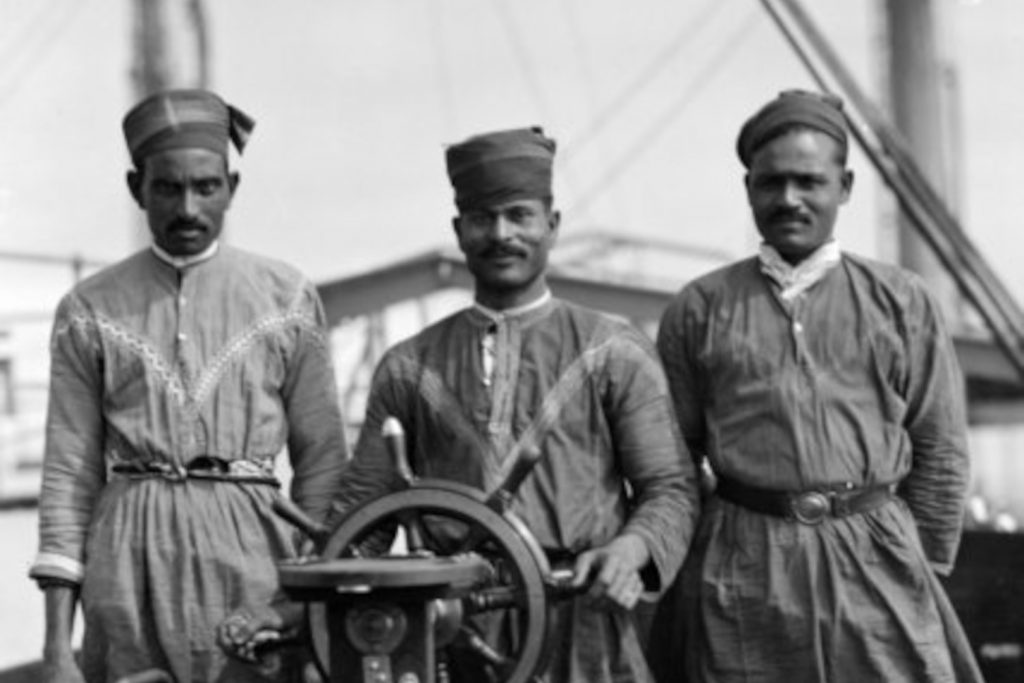 A photo of Lascar sailors on board a ship in the 1930s.