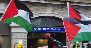 Protests supporting Palestine outside Whitechapel Underground Station.