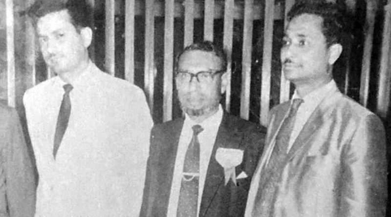 A photo of Shamsul Haque, brother of Ayub Ali Master, with two other men.