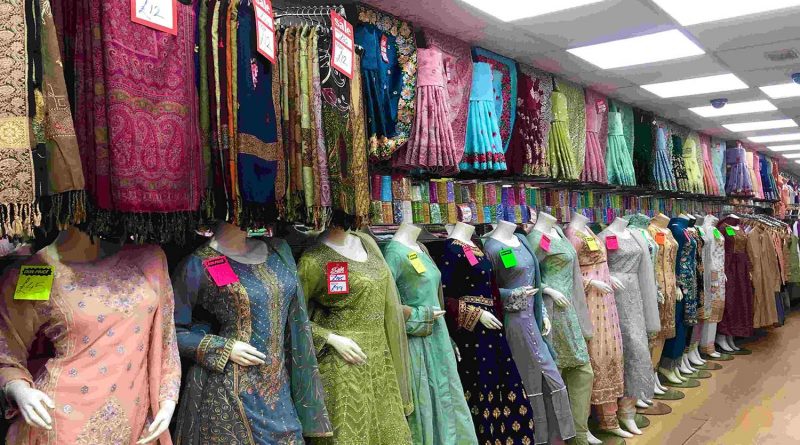 High end sarees for sale inside saree shop on Whitechapel Highstreet in Tower Hamlets, East London.